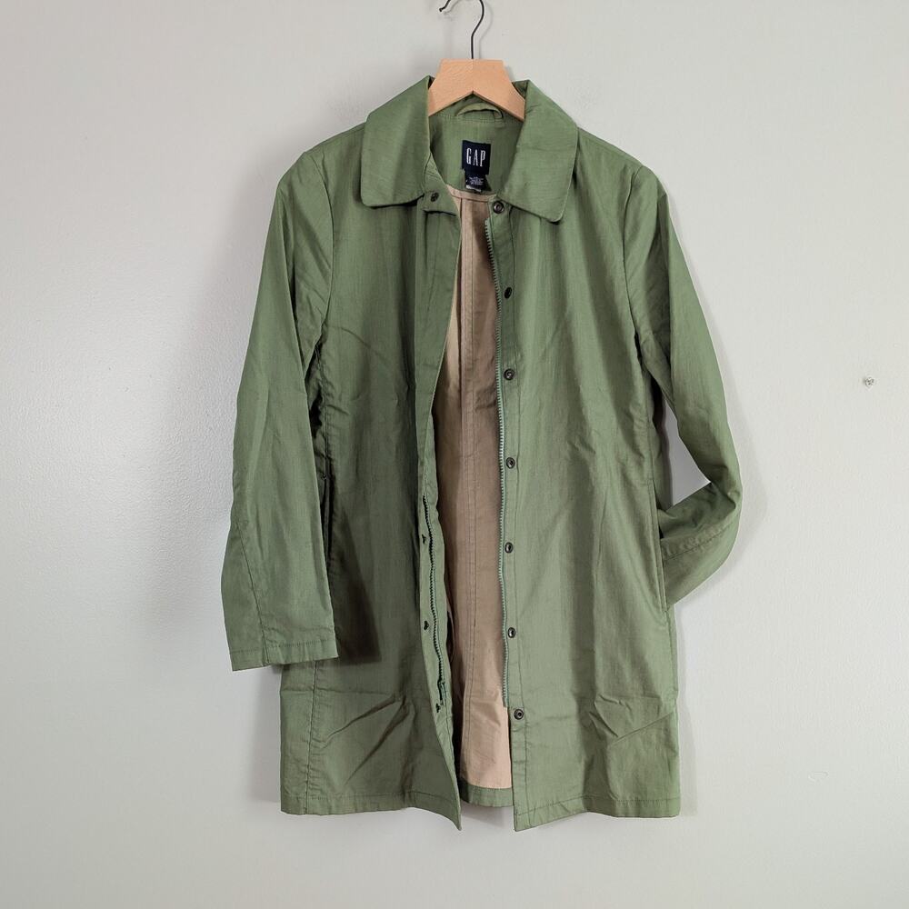 Vintage Y2K Gap Jacket XS Green Cotton Lightweight Coat Preppy Classic Mid Zip - Picture 2 of 9